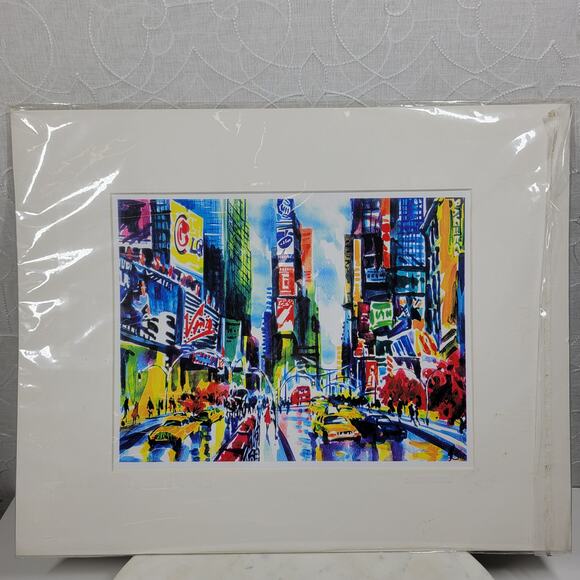 VTG Signed Jiu New York City Times Square Street Art Print Poster Wall Decor - Picture 5 of 15